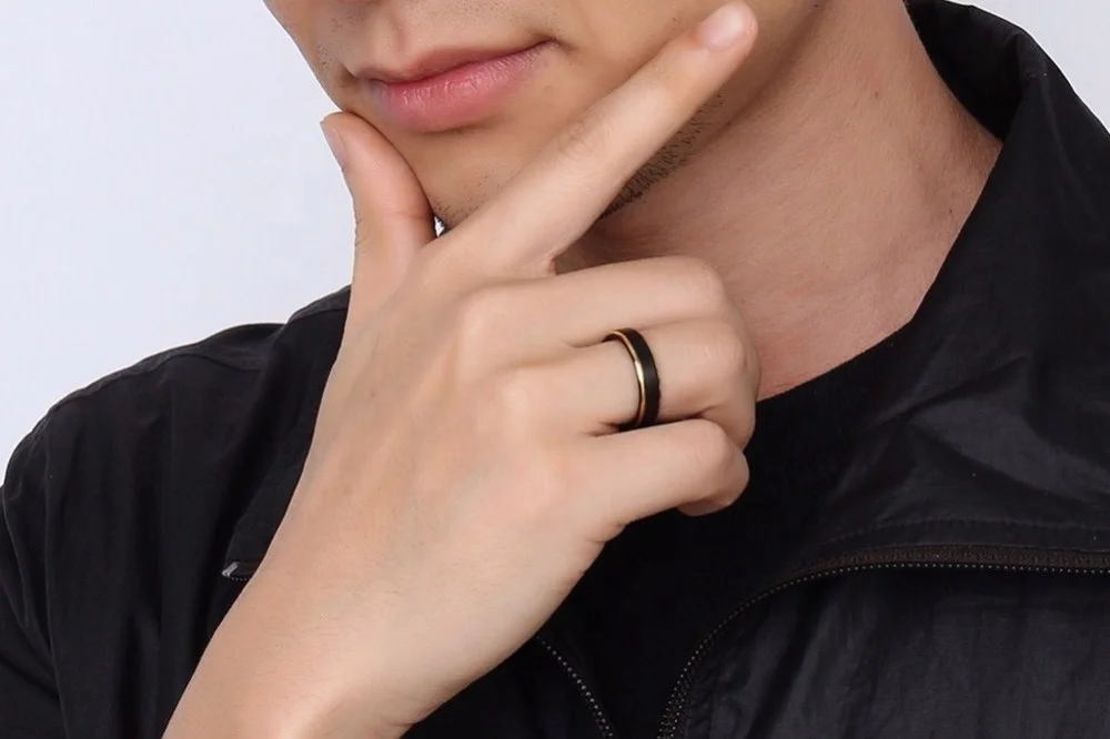 
Black Tungsten Rings for Men 5MM Thin Gold-color Wedding Rings for Male Jewelry 