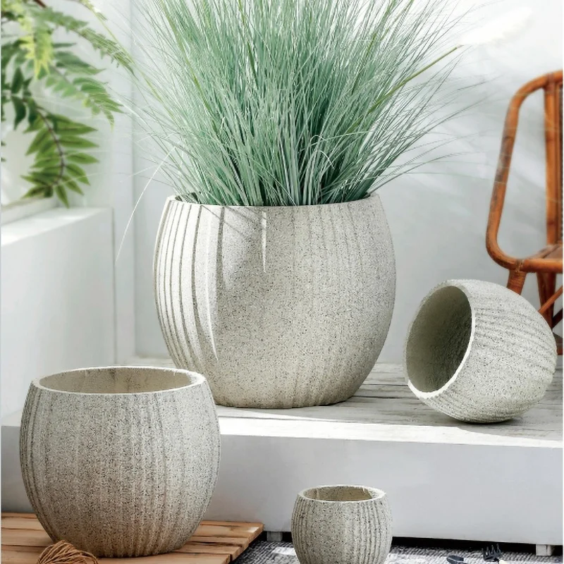 Light Weight Flower Pot Clay Cement Plant Pots Hotel Decorative Pots Large concrete Round Cylinder Simple Outdoor Europe White