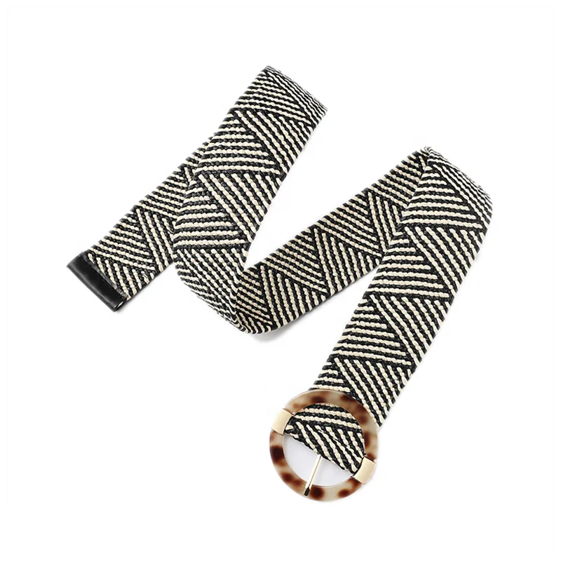 Bohemian Style Plastic Pin Buckle Dress Belt Ladies Fashion Cotton Linen PP Straw Woven Belt