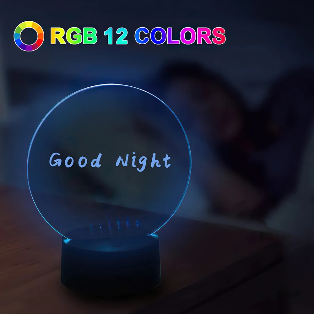Low MOQ Custom Creative 3D LED Colorful Night Light Acrylic Note Board Usb Message Board Lamp With Pen