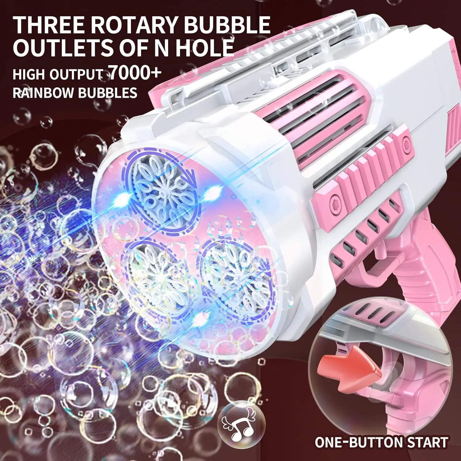 2024 Hot Sale Bubble USB Gun 69 Holes Automatic Rainbow Rocket Boom for Kid Light Up Bubble Machine for Wedding party For  Kids