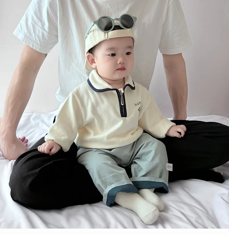 Весенние комплекты повседневной одежды для мальчиков 1-3 лет, милые Мультяшные толстовки с отворотами для мальчиков и девочек