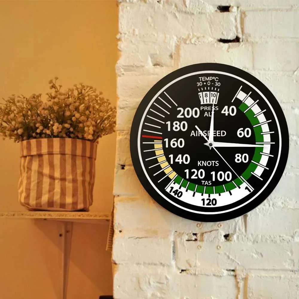 Airspeed Indicator Modern Wall Clock Man Cave Aircraft Room Decor Airways Aviation Printing Wall Clock Speed Measurement Watch
