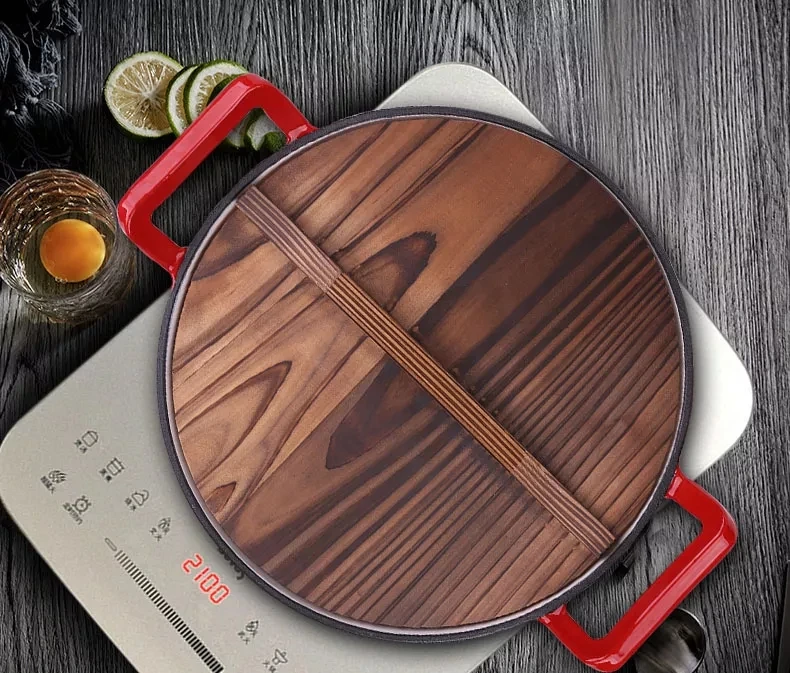 Оптовая продажа чугунный вок с двойной ручкой из красной эмали японский