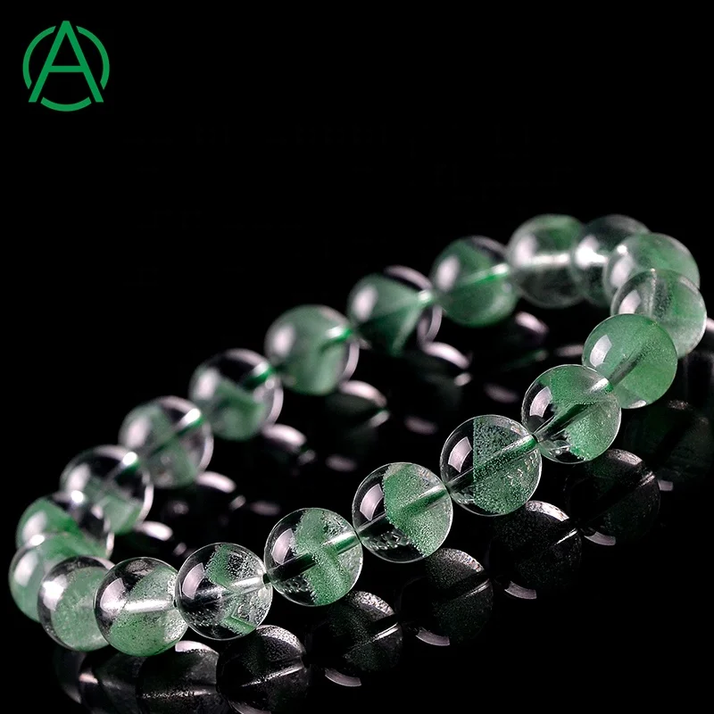 ArthurGem Rare Top Quality 10mm Pyramid Shape Green Phantom Quartz Bracelets Natural Phantom Quartz Gemstone Bracelet for Women