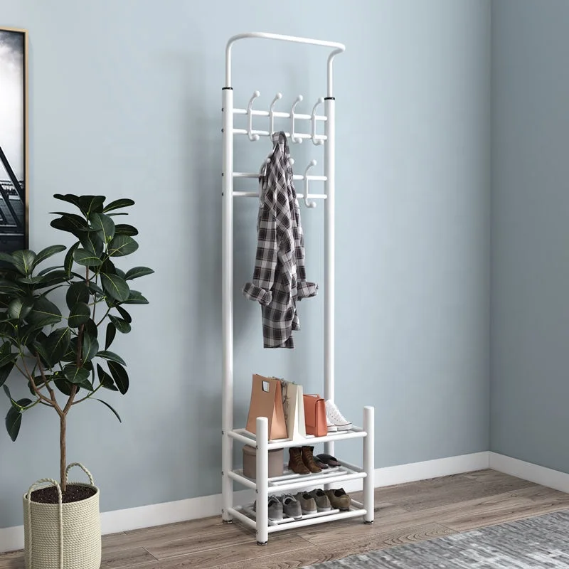 Three tier mediu Wall Mounted Clothes Coat Hat Hanger Hook Rack Metal Packing Room Furniture Coat rack and shoe rack combination