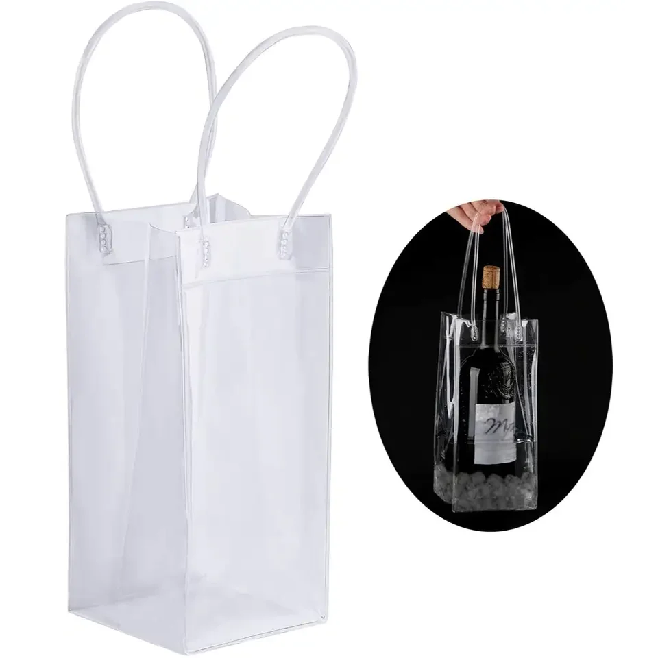 Hot selling PVC Ice Bag For Wine Bottles Cooler Bag Custom Transparent PVC Wine Cooling Bag