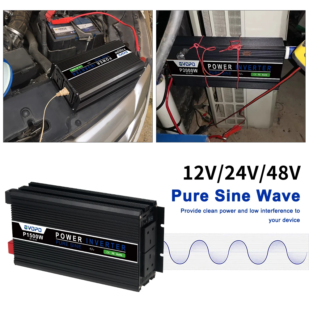 1500w 2000w 2500w 3000w 12v 24v 48v to 110v 220v DC AC Pure Sine Wave Inverter for
