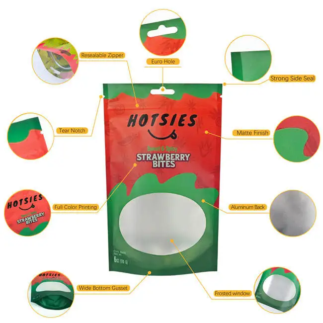 Custom Made Printed Resealable Food Plastic Ziplock Candy Bag Sweet Zipper Doypack Stand Up Pouches With Clear/Matte Window