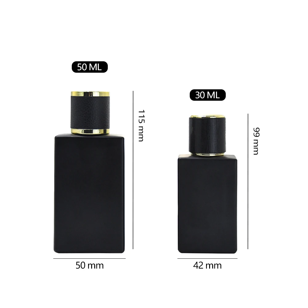 30ml 50ml High Quality Woman Man Cosmetic Empty Luxurious Matte Black Square Glass Perfume Bottle