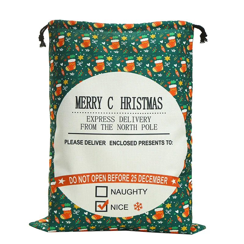 Promotional Wholesale Personalized Christmas Gift Bags Candy Bag Monogram Christmas Santa Sacks