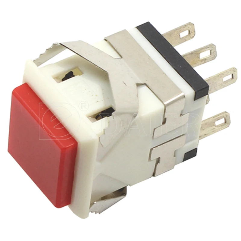 KD2-23 17.2*17.2MM 6Pin ON-ON Latching Push Button Square Plastic DPDT Push Button Switch With Solder Terminal
