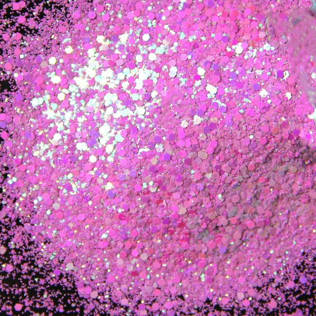 Wholesale bulk  Glitter polyester iridescent pink glitter mix chunky glitter 1 kg for crafts DIY decoration