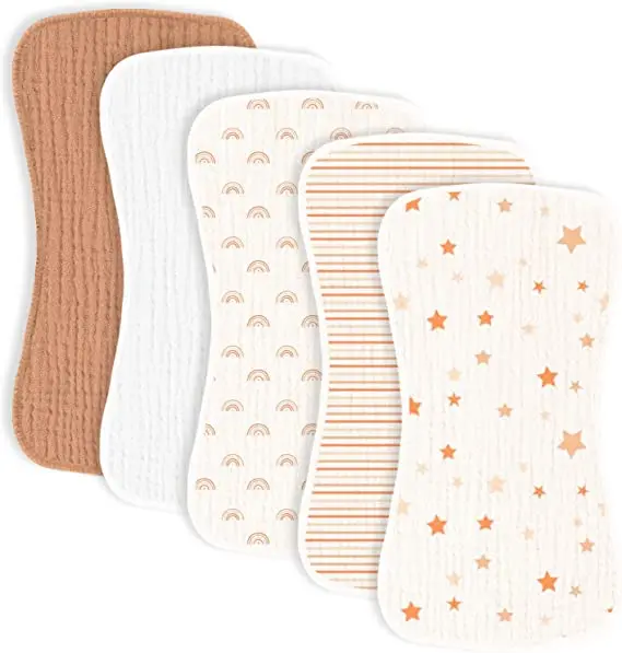 2023 Super Absorbent 5 Pack Muslin Burp Cloths 100% Cotton Baby Washcloths 6-Layer Bath Towel or Burp Cloths for Baby Girl Boy