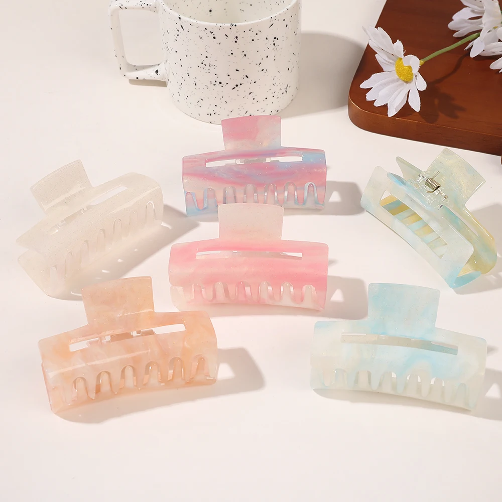 Wholesale Geometry Girl Hair Accessory Colorful Acrylic Marble Shark Claw Hair Grab Solid Color Square Women Hair Clips Claw