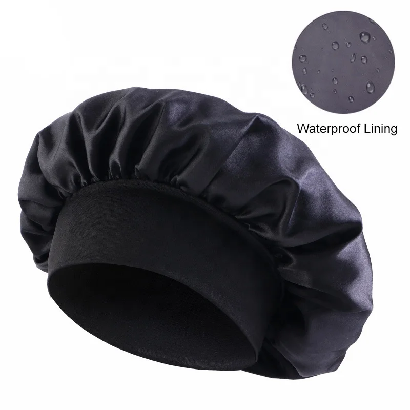 Waterproof polyester Luxury Satin EVA Shower Caps for Women Reusable Bath Hair Cap Fashion Bowknot Shower Hat with Elastic