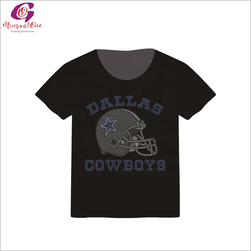 Factory Price Custom Bling Football Sports Team Logo Designs Helmet NFL Team Iron On Rhinestone Heat Transfer Wholesale Shirt