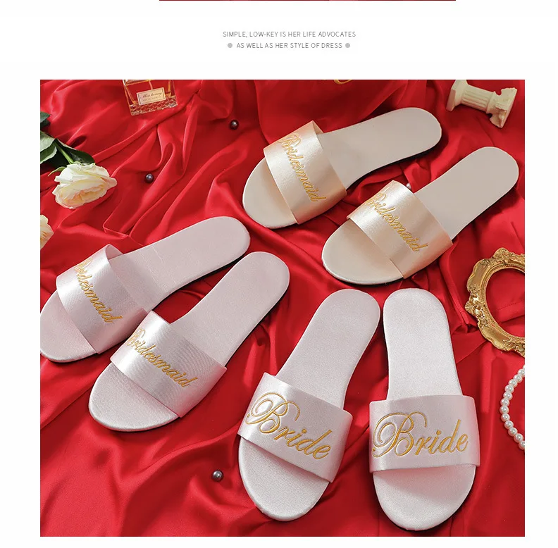 NANTEX Bride Party Spa Satin Slippers Bridal Shower Wedding Embroidery Brides Slippers