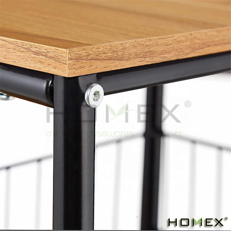 Bamboo 84 x 83 x 37 cm Kitchen Trolley Black/Light Brown Kitchen Cart with Wheel Kitchen Islands & Carts