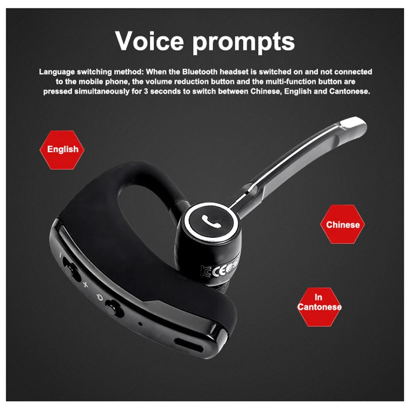 V8S USB Powered BT Earphones with Ear Hook Noise Reduction Business Wireless Hands Free Headset with Microphone