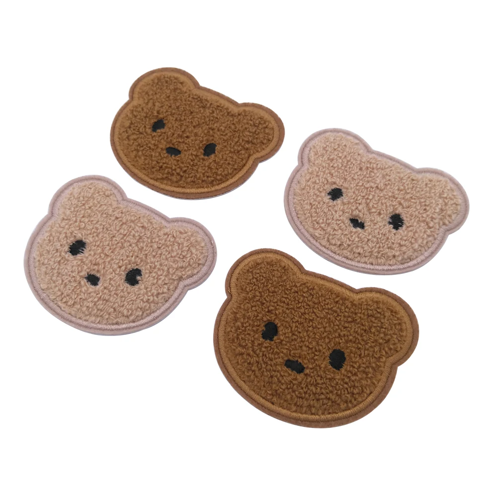 High quality self adhesive cute animal towel embroidery patches big size bear iron on chenille clothing patches