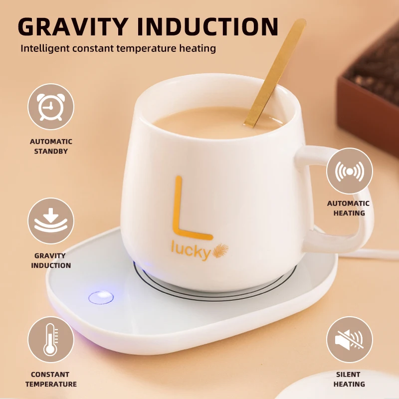 Direct from Manufacturer Custom 55 Degrees Thermostatic Porcelain Cups for Coffee Tea Smart Heated USB Charging Mug with Spoon