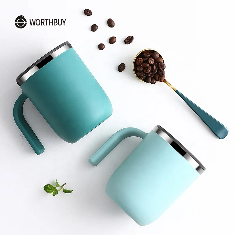 Герметичная дорожная кружка WORTHBUY с логотипом на заказ, многоразовая кружка для кофе из нержавеющей стали с ручкой, посуда для напитков