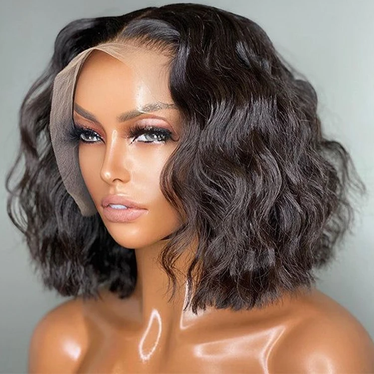 Wholesale Vendor Women Virgin Body Wave HD Transparent Glueless Full Lace Short Bob Wigs Cuticle Aligned 100% Human Hair Wigs