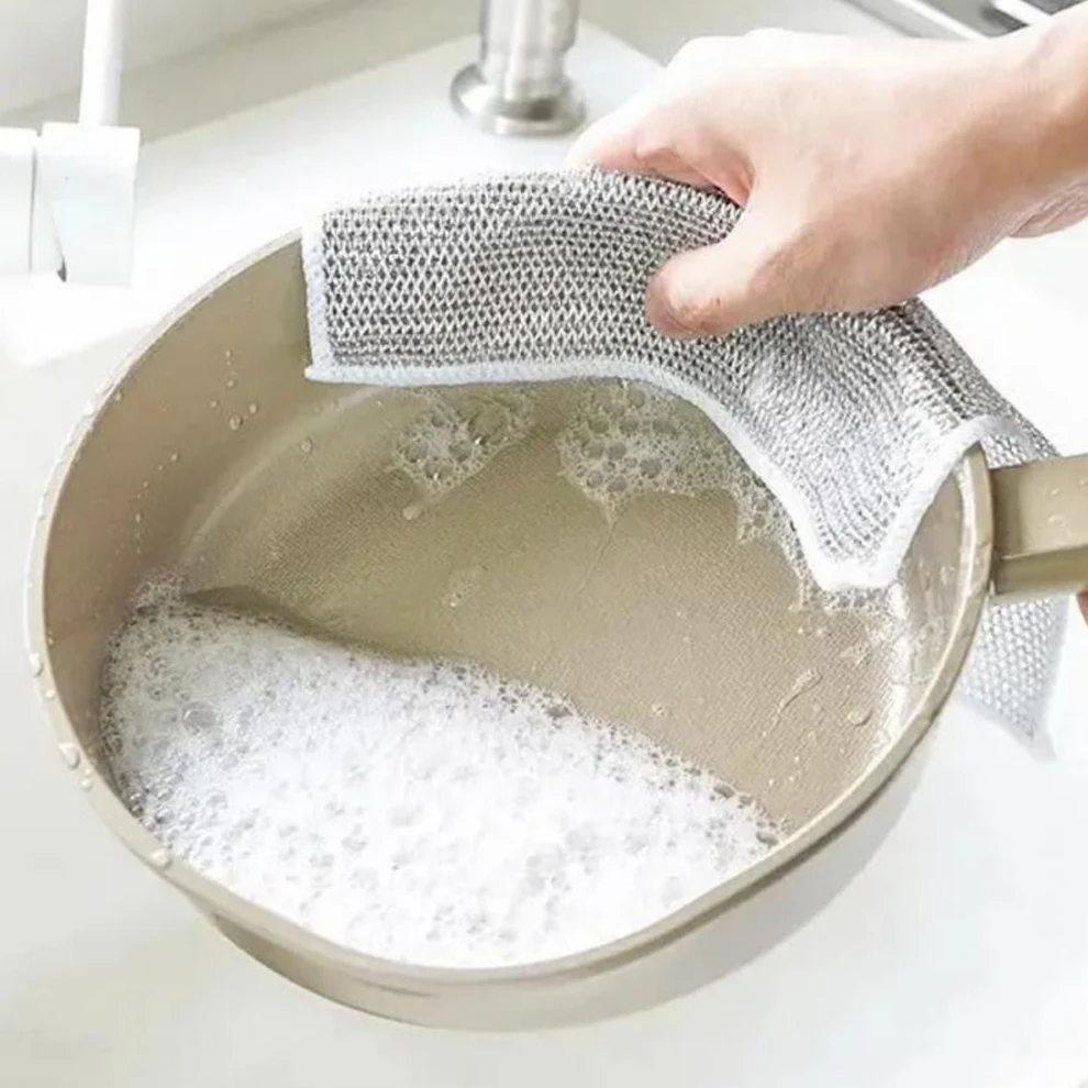 Multipurpose Scrubbing Wire Rags Microfiber Dish Cloths Thickenable Non-Scratch Wire Dishcloth Silver Wire Cleaning Cloth