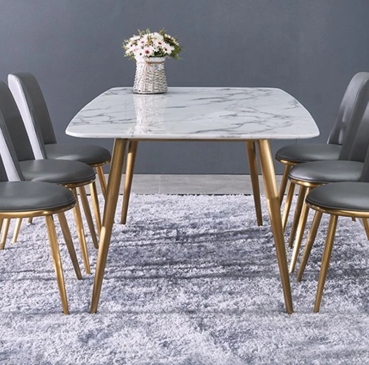 New Rectangular Italian Marble Top tavolo And Metal Leg mesa de marmore Dining Table Set