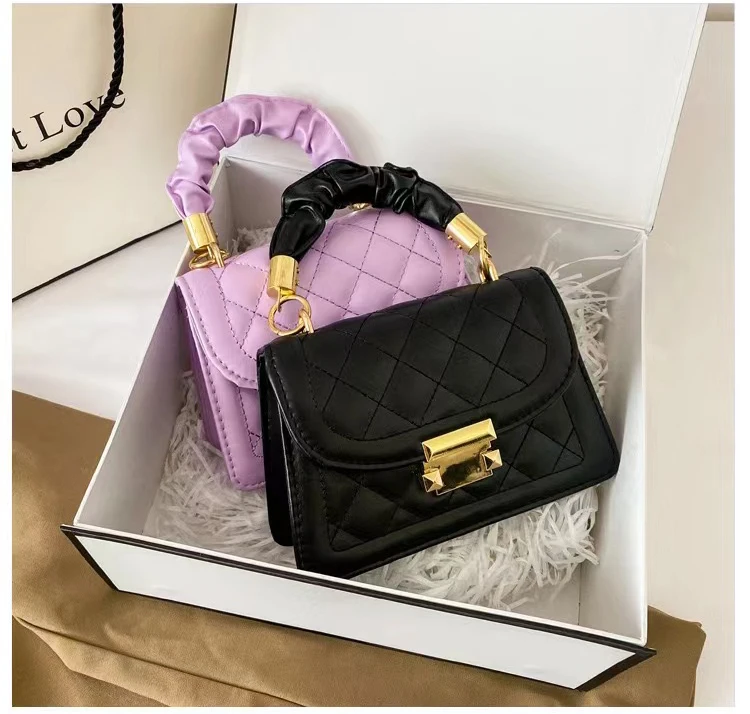 Wholesale small fashion sling bags diamond buckle PU leather luxury handbags for women