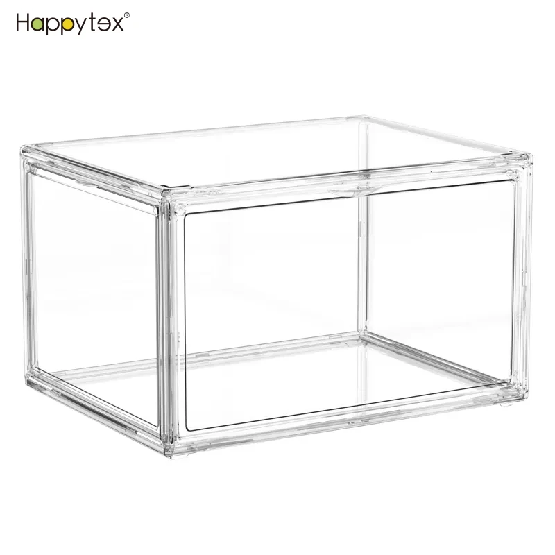 Wholesale Magnetic Drop Front Plastic Shoe Storage Boxes Shoes Case Box Transparent Acrylic Stock Display Shoe Box