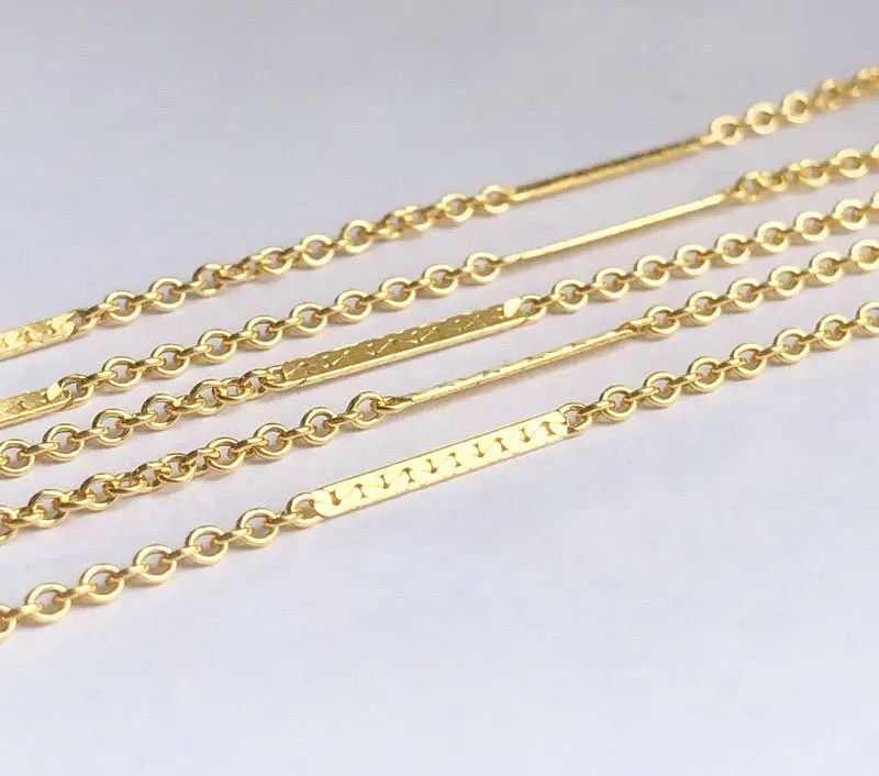 GP dapped bar bulk chain S925 silver 14k gold filled unfinished textured bar link permanent jewelry chains cable with flat bar