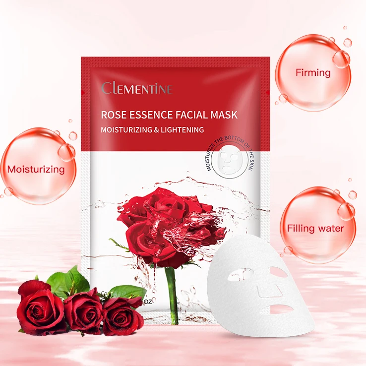Whole sale branded calming sublimation lift facemask natural skin care moisturising tightening rose face mask