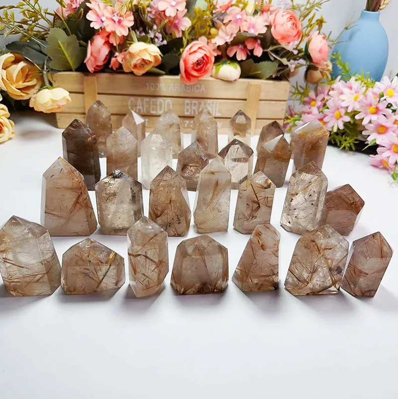 Natural Rutilated Crystal Wand Golden Hair Crystal Tower Gold Rutile Quartz Point For Healing