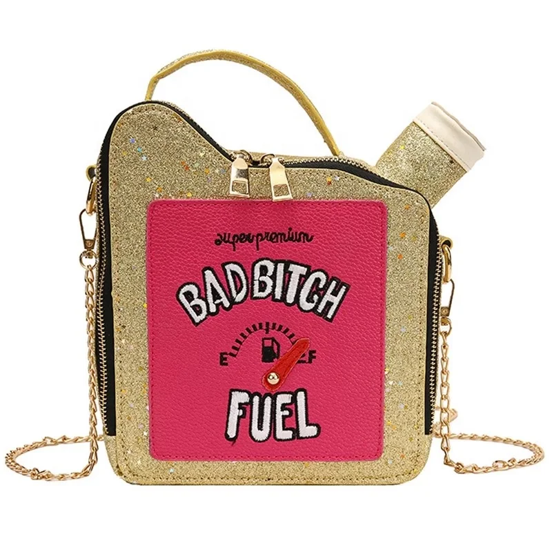 
New Fashion Designer Crossbody Bags Women Shoulder Handbag Oil Drum Shape Bad Bitch Fuel Bling Purse 