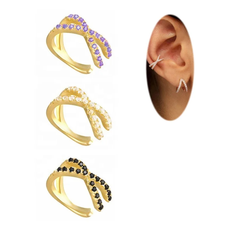 Stainless Steel Charming Zircon Clip On Earrings Gold ear cuff Without Piercing Jewelry