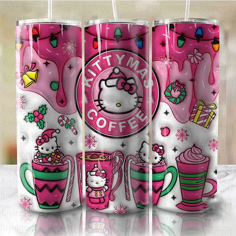 High Quality 20oz Skinny Tumbler 3D Kittymas Christmas Coffee Cup Custom Sublimation Print Stainless Steel Tumblers with Straw