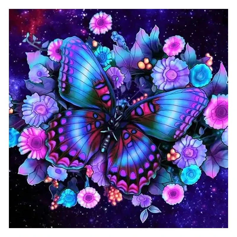 Wholesale Adults Beginners 5D Diy Round blue flower Full Drills Diamond Art Kits Diamond Painting Butterfly Kits Picture