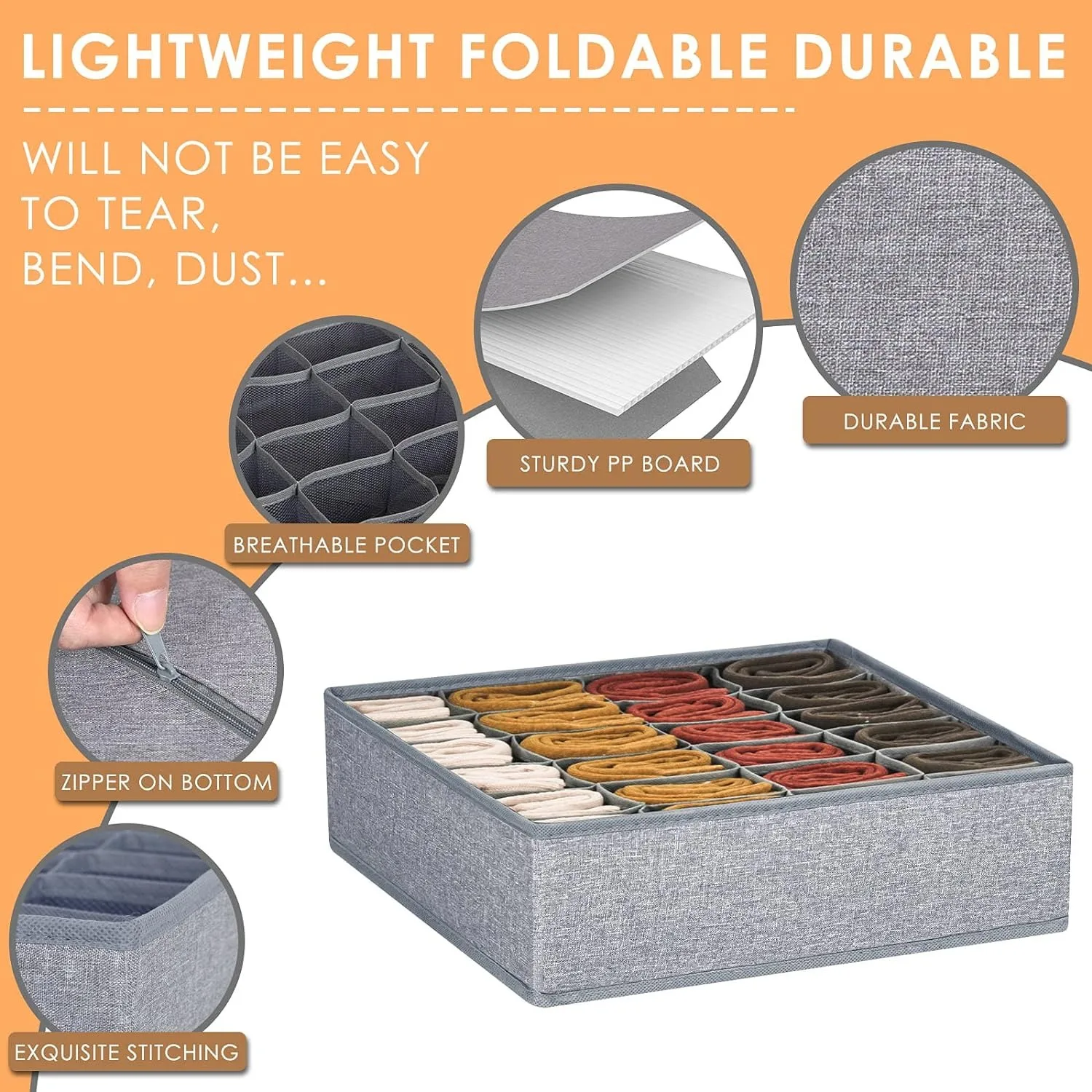 Foldable 64 Cell Fabric Collapsible Cabinet Closet  3 Pack Sock Ties Underwear Organizer With Dividers Organizers Storage Boxes