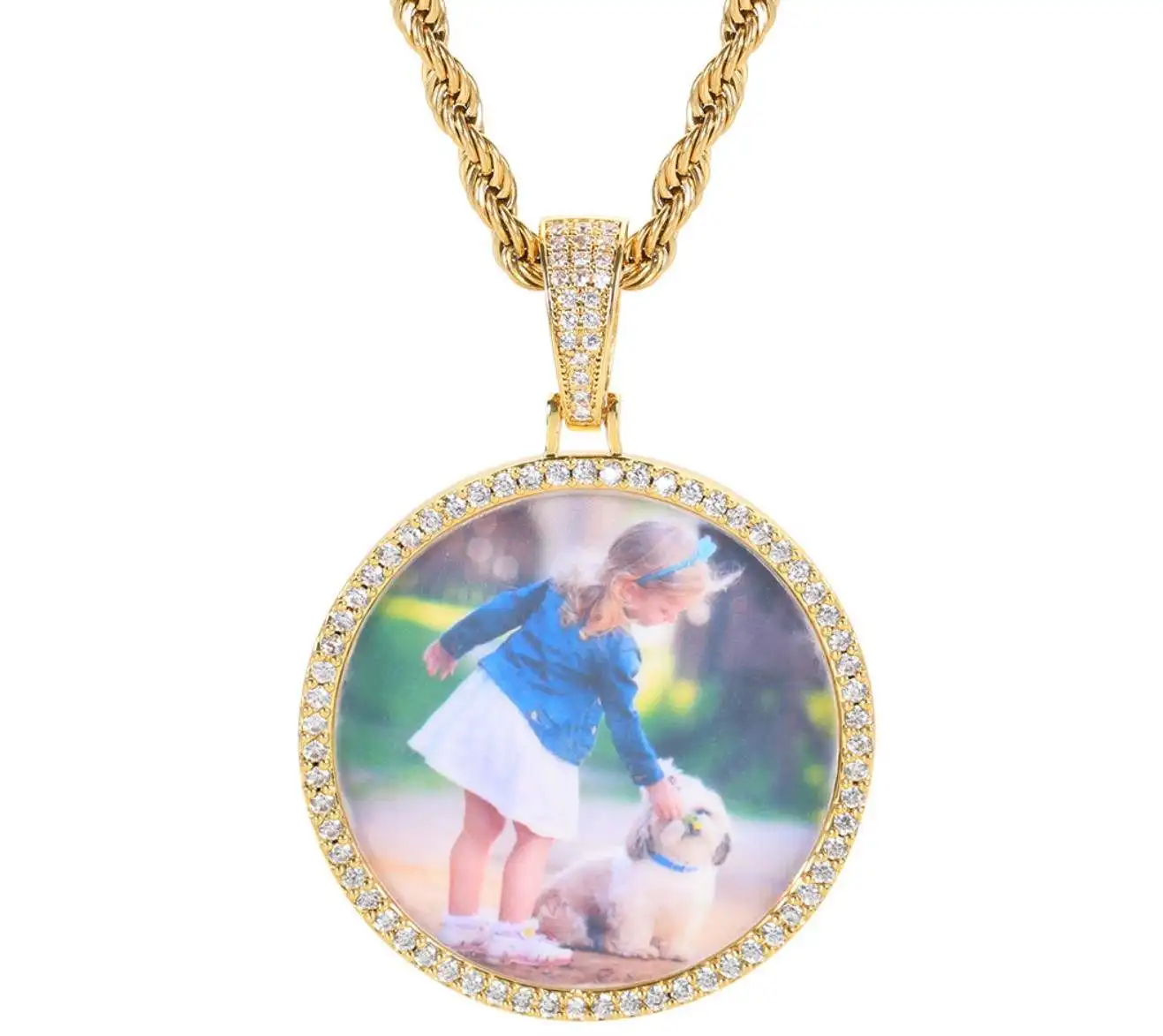 Punk Fashion Full Diamond Diy Picture Frame Pendant Necklace Hip Hop Micro Pave Cubic Zircon pendant for Necklace