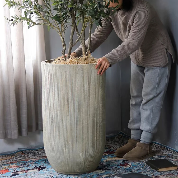 Hot selling home hotel decoration planter flower fibre clay pot garden fibreglass plant pots.JPG