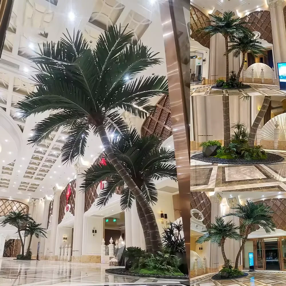 Customized fake outdoor palm tree artificial coconut palm tree large simulated fiberglass palm tree king for indoor decoration