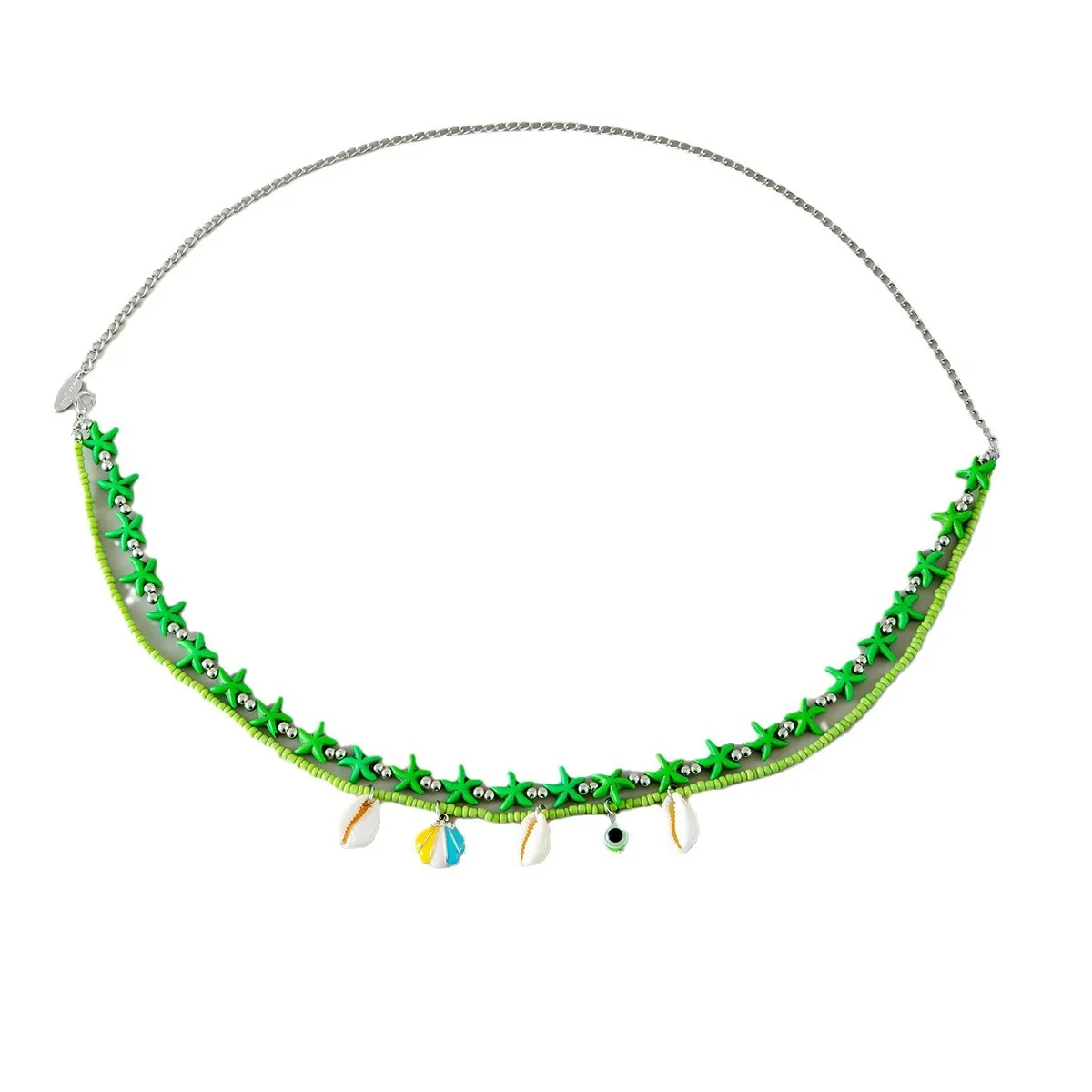 Ladies Double-Stranded Waist Chain with Colorful Rice Beads Contrast-Color Boho Gravel Shell Pendant Sexy Body Chain Set