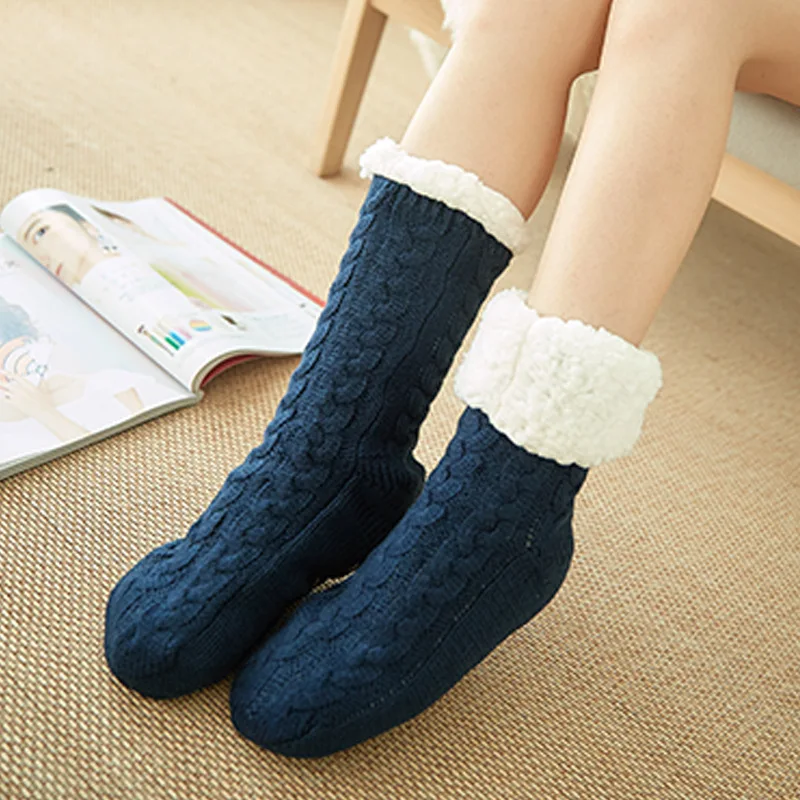 JHR216 Christmas new year warm fuzzy cozy cotton socks soft sock fleece lining knit non slip thick winter