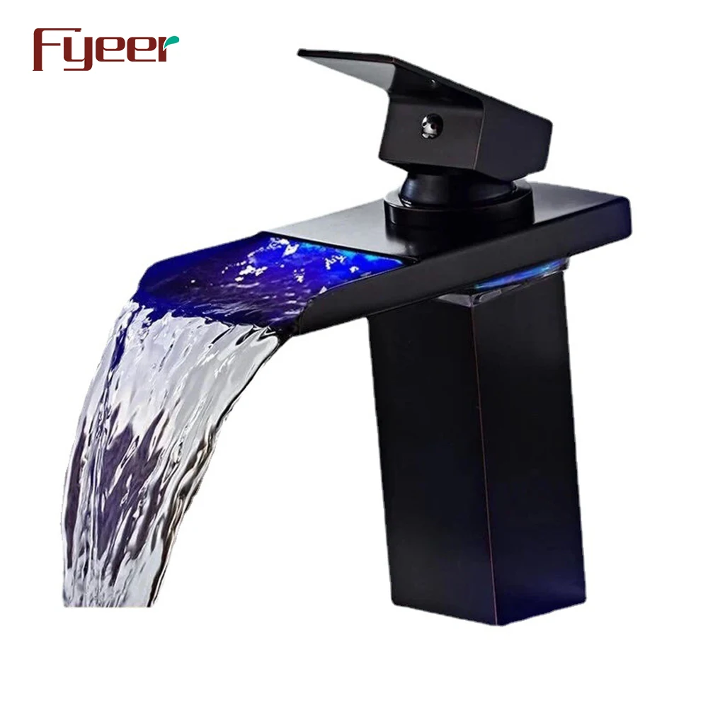 Матовый черный водопад Fyeer светодиодный смеситель для ванной