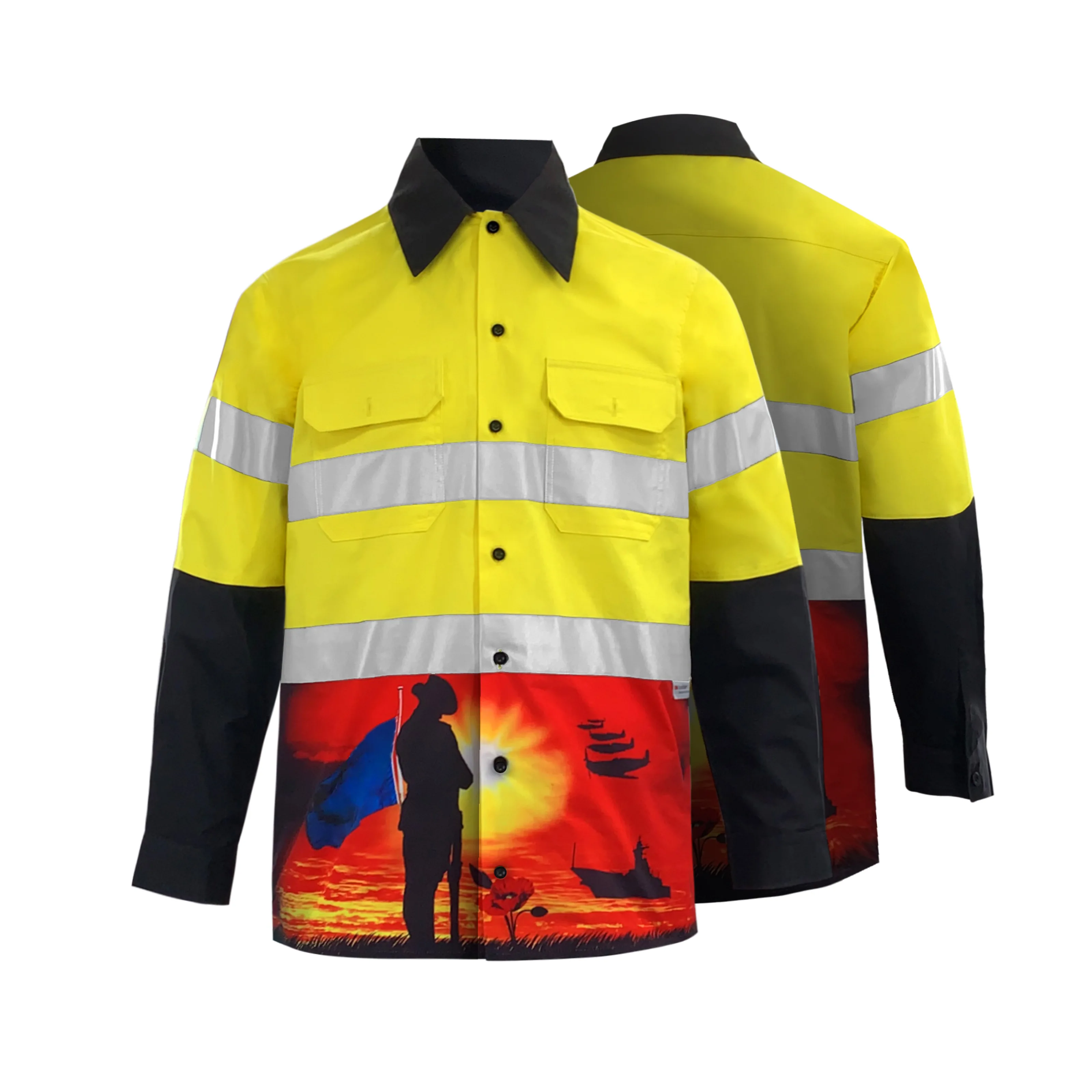 Fashion Hi Vis Men Shirt 100% Cotton Shirt Reflective Workwear Construction Safety Shirts Long Sleeve