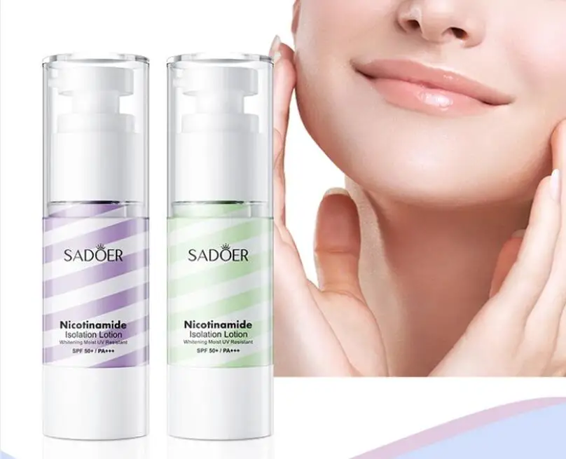 Private Label SADOER Nicotinamide Whitening Isolation Foundation Lotion With SPF 50+ Liquid Foundation Concealer Makeup Primer