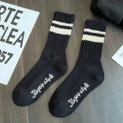 Custom thick ribs stripe socks quality organic cotton bamboo polyester print logo comfortable men women sport socks