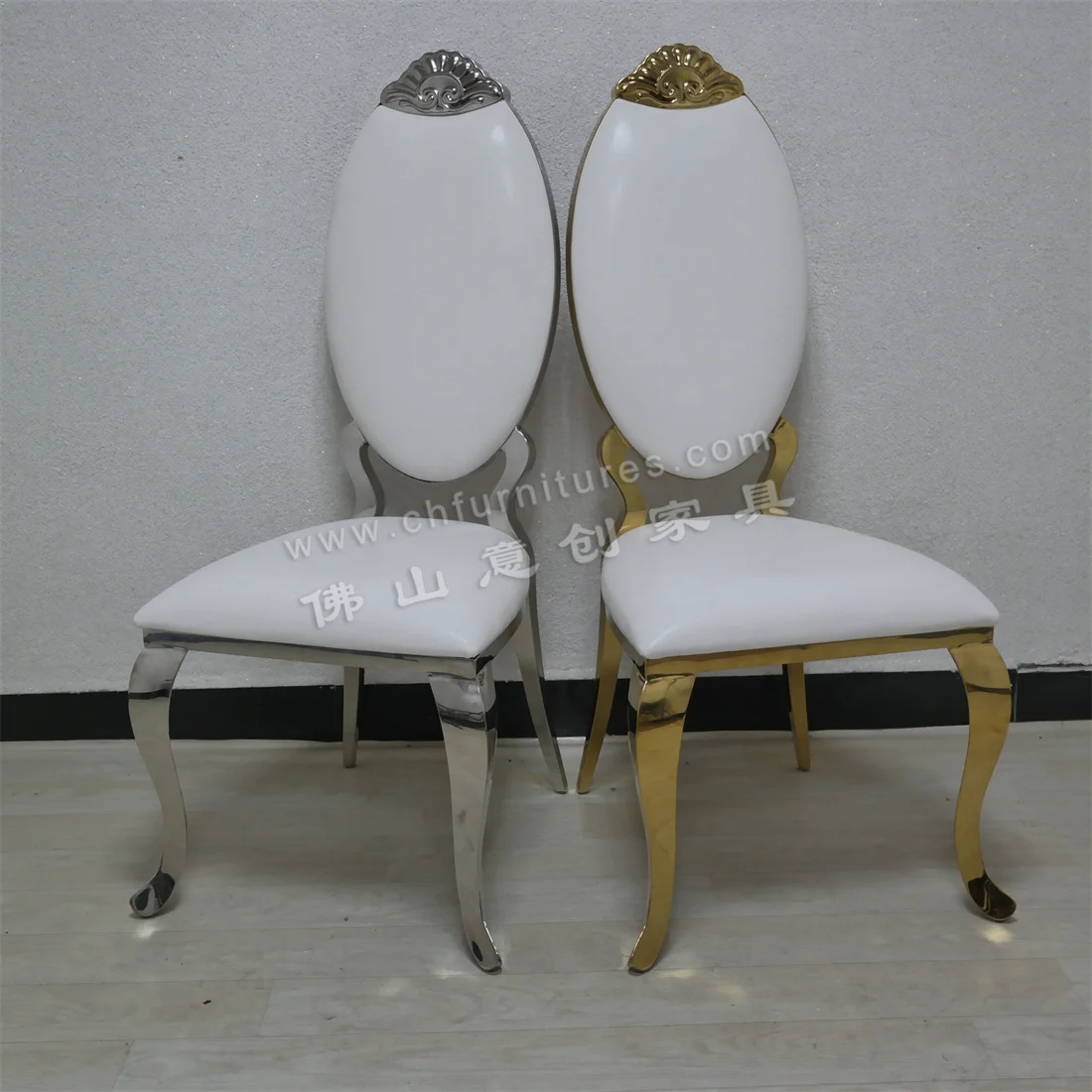 High backrest white vinyl cushion silver stainless steel event decor luxury wedding chair HC-SS41